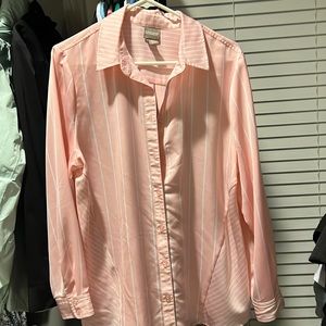 Women’s Chicos size 2 take long sleeve, pink, and white blouse button front